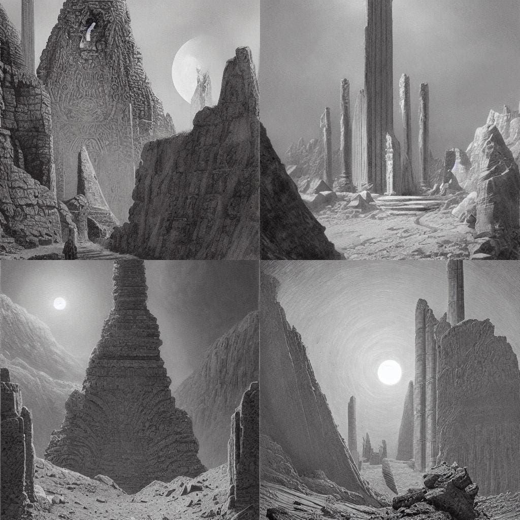 Lunar Temple with Serpent Obelisk in Crater