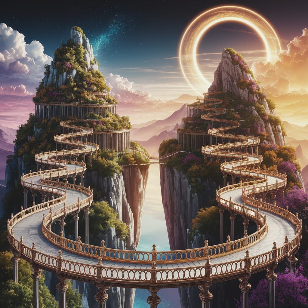 Glowing Mountain Bridges in a Fantastical Valley