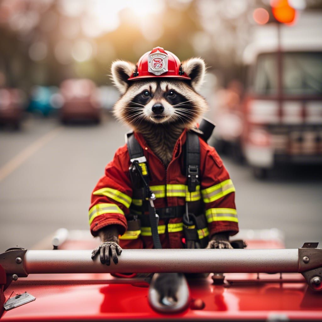 Firefighter Raccoon on Rescue Mission
