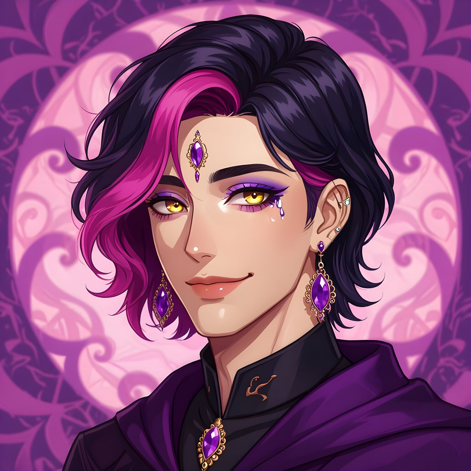 Split-dye Hairstyle Man in Baroque Anime Style