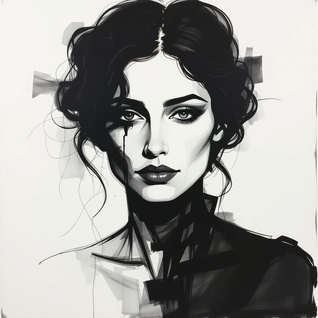 Woman's Silhouette in Charcoal Sketch Style