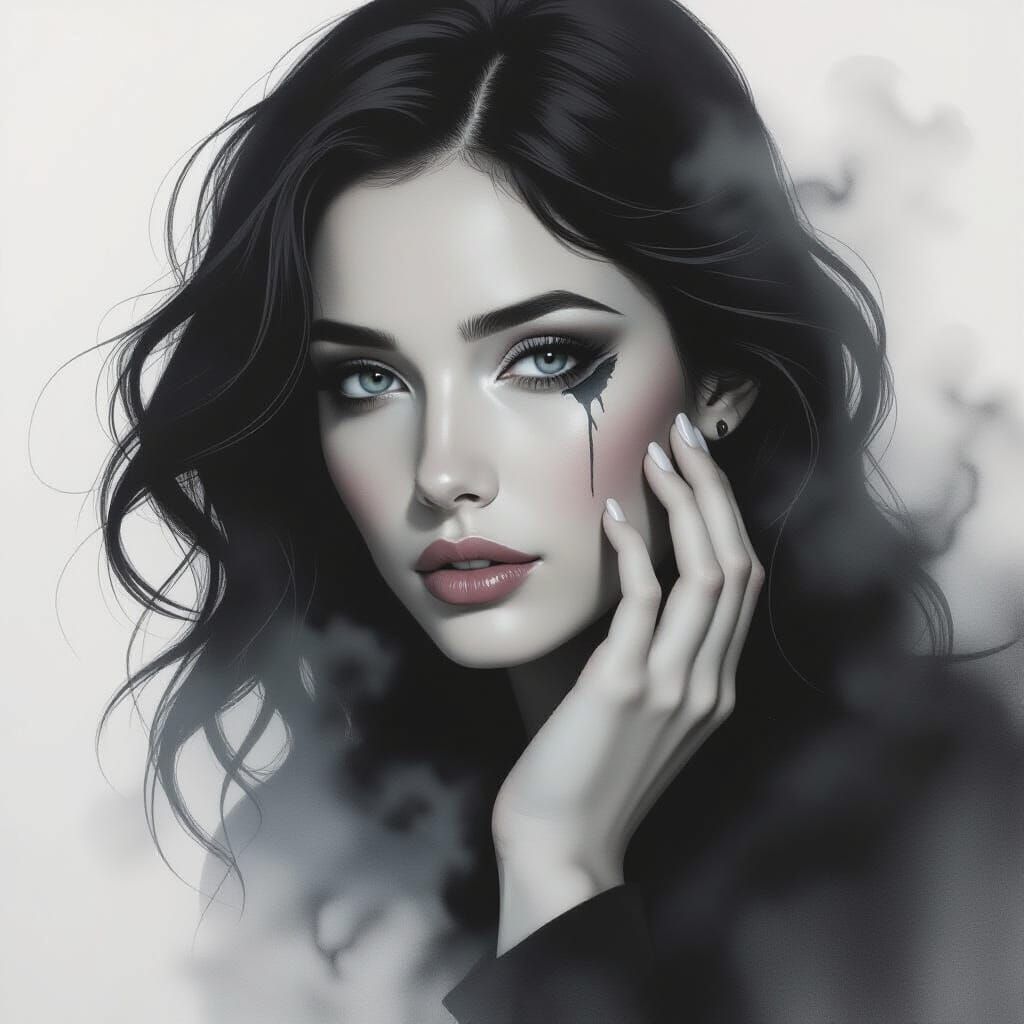 Fading Woman Silhouette in Charcoal