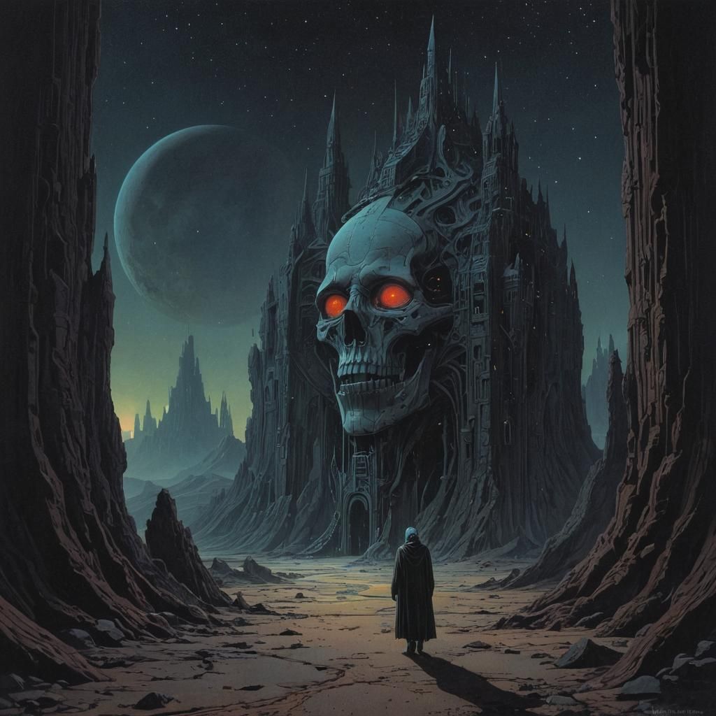Moebius Style Dark Gothic Sci-Fi Painting