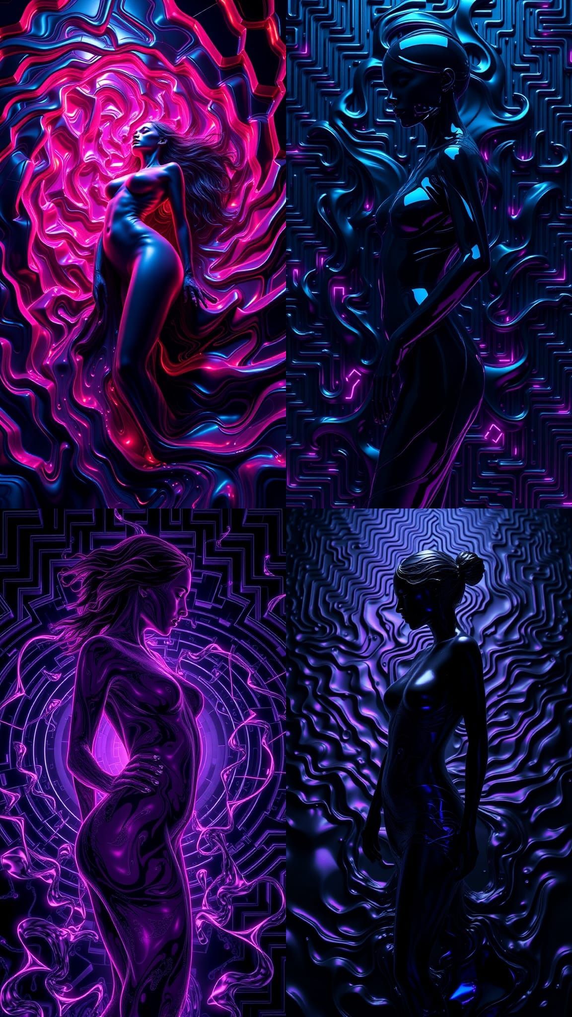 Fractal Liquid Woman with Maze Pattern in 3D