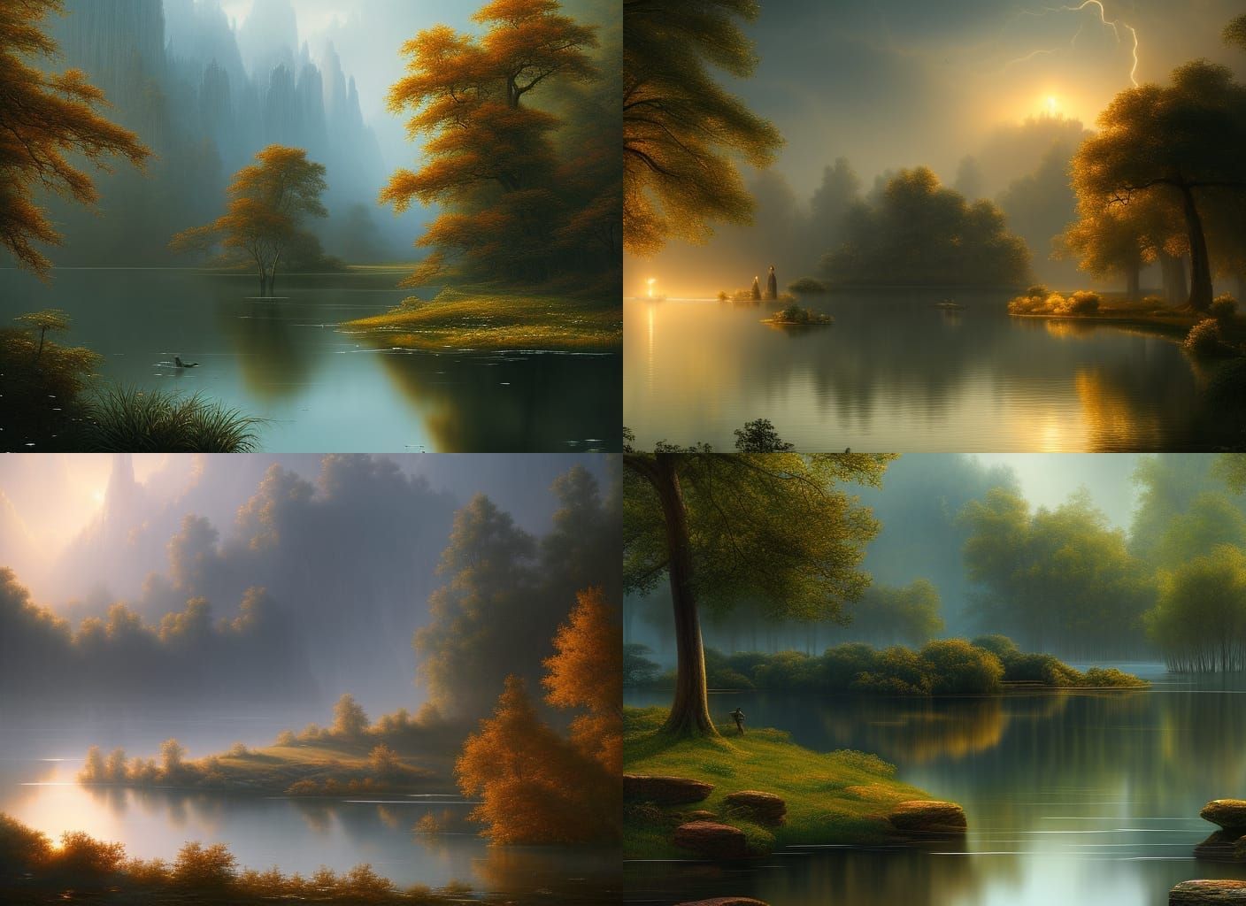 Twilight Thunderstorm Over Lake With Weeping Willow