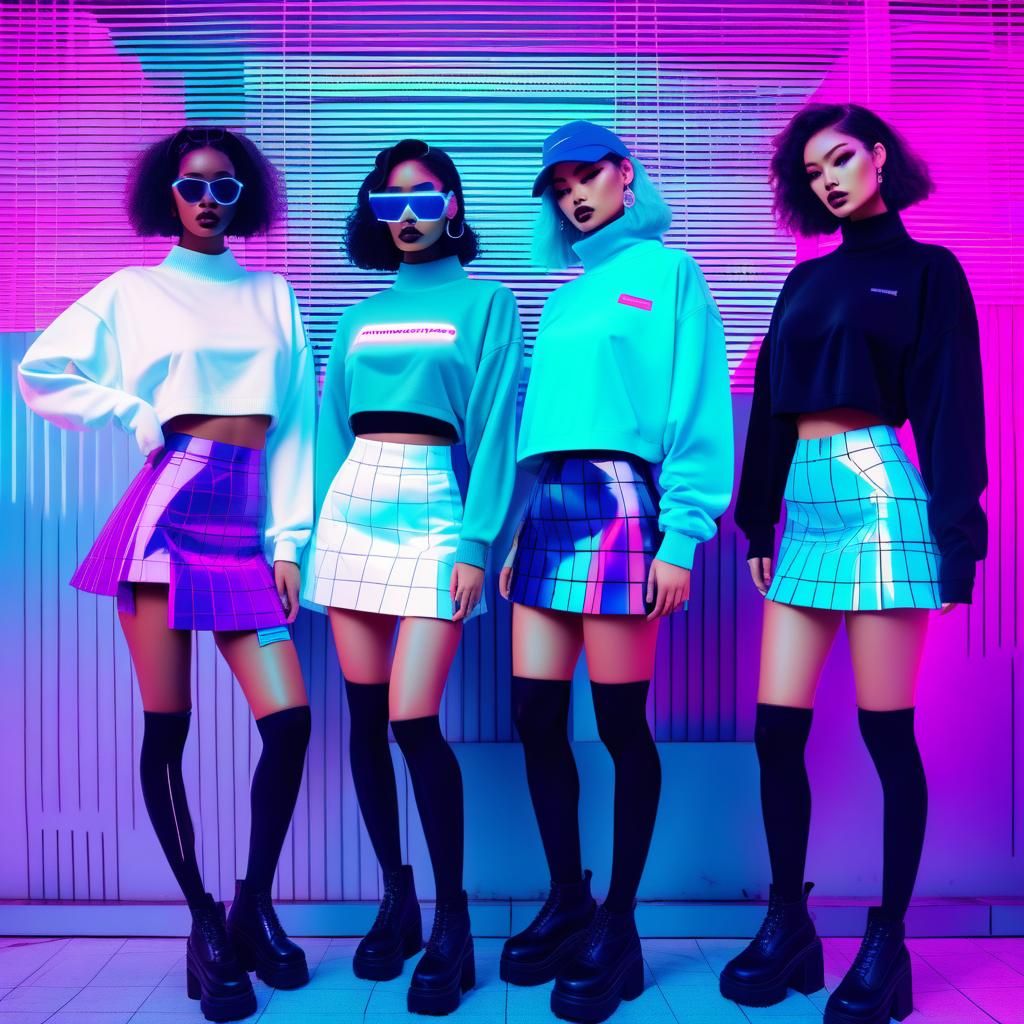 women models in vaporwear