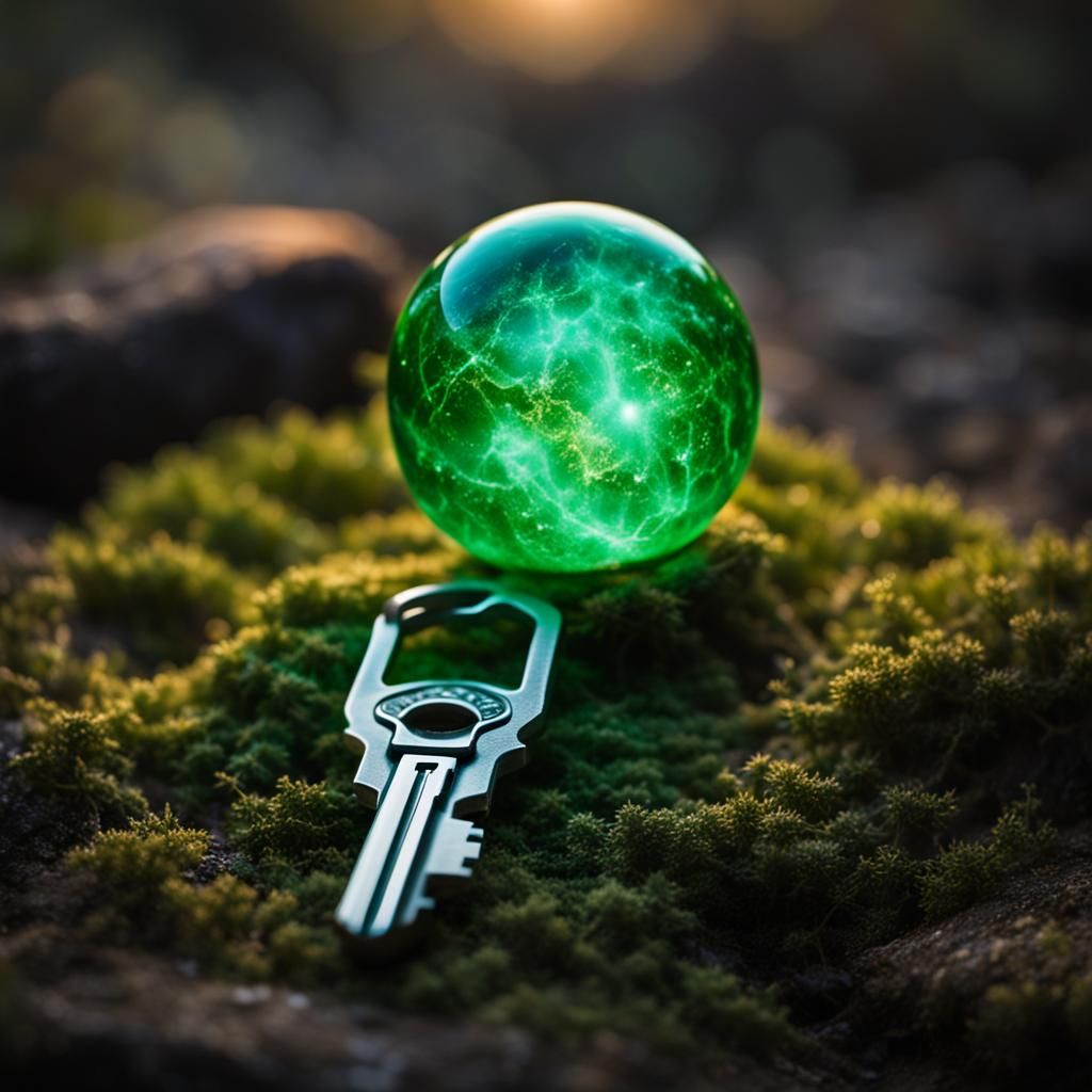 Bioluminescent Key Held by a Green Orb
