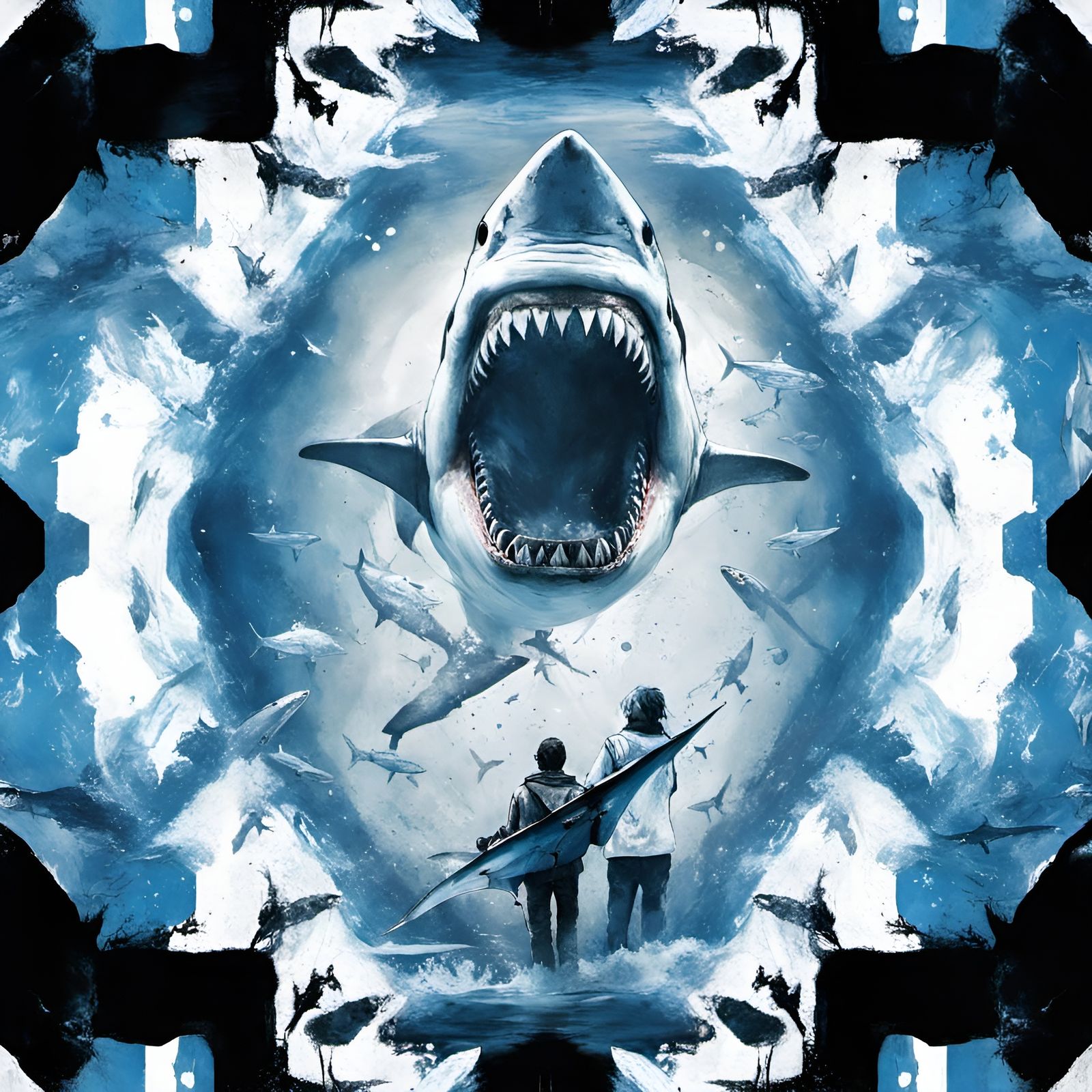 Hyperrealistic Shark Rises: Jaws Movie Poster Art