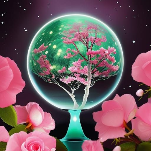 Bioluminescent Sphere: Cherry Blossom and White Rose