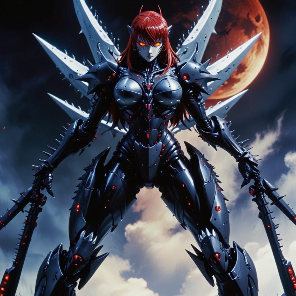 Rias Gremory in 90's Sci-Fi Anime Style with Red Eyes