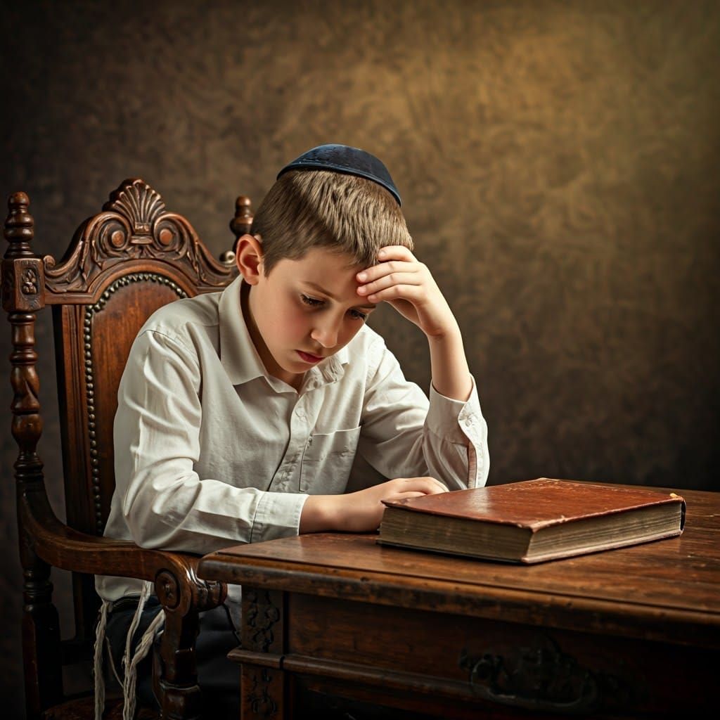 Boy with Hebrew Book in Rembrandt Lighting