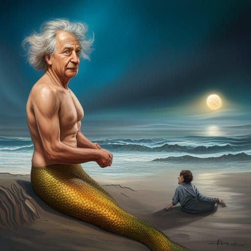 Mermaid Learns Physics from Einstein on Beach