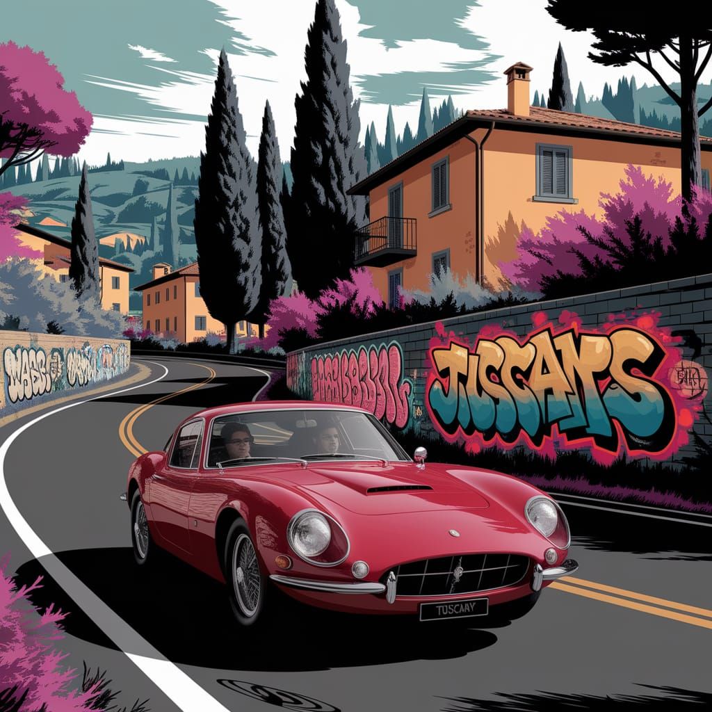 Tuscany Sports Car Drives Through Italian Countryside