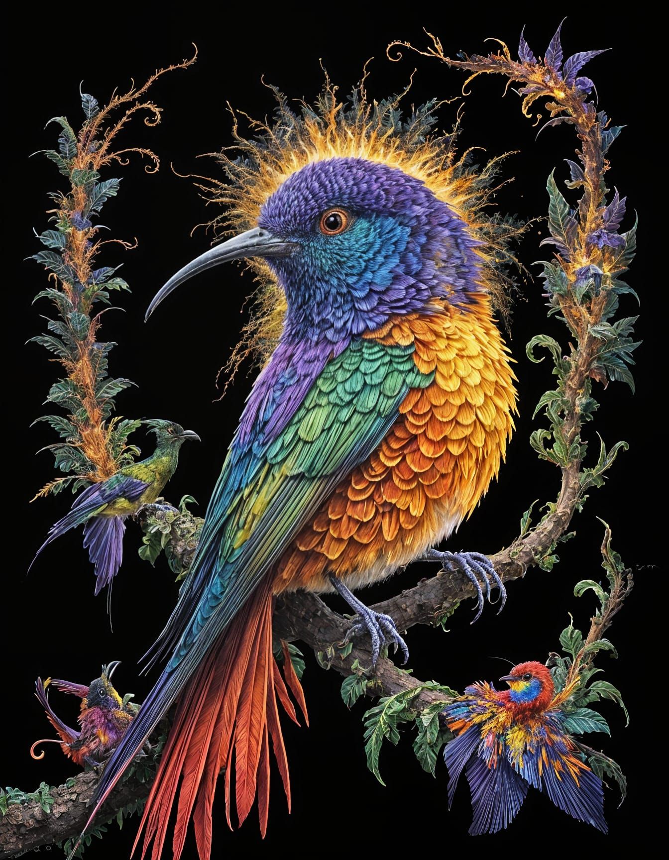 Surreal Birds in Vibrant Tropical Habitat