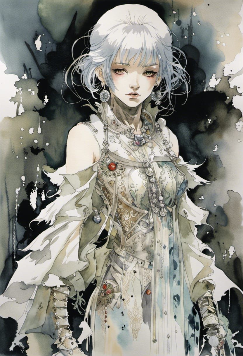 Ethereal Banshee Portrait in Watercolor Style