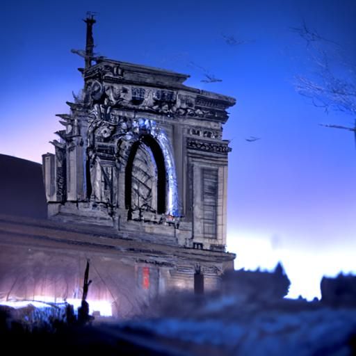 The Arc de Triomphe lit up at night