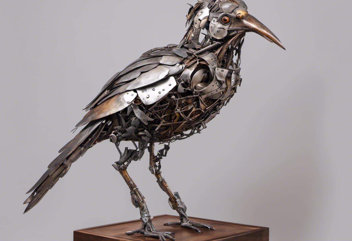 Large Bird Sculpture from Upcycled Utensils