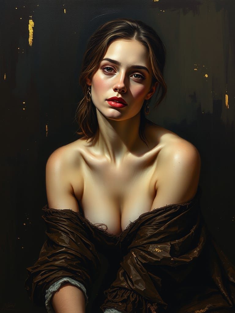 Moody Oil Painting Portrait with Gold Accents