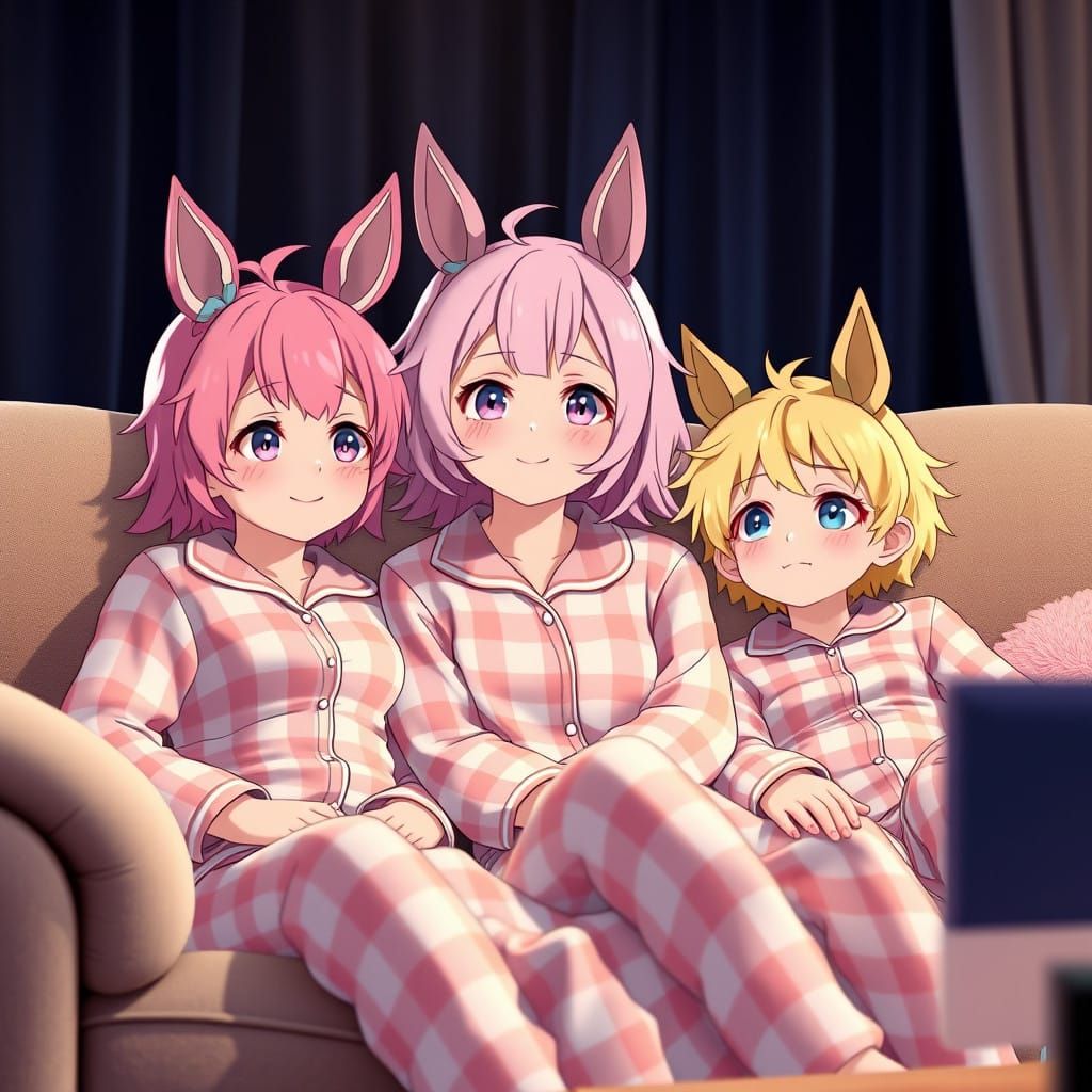 Sweet Scene of Anime-Inspired Friends on a Cozy Night