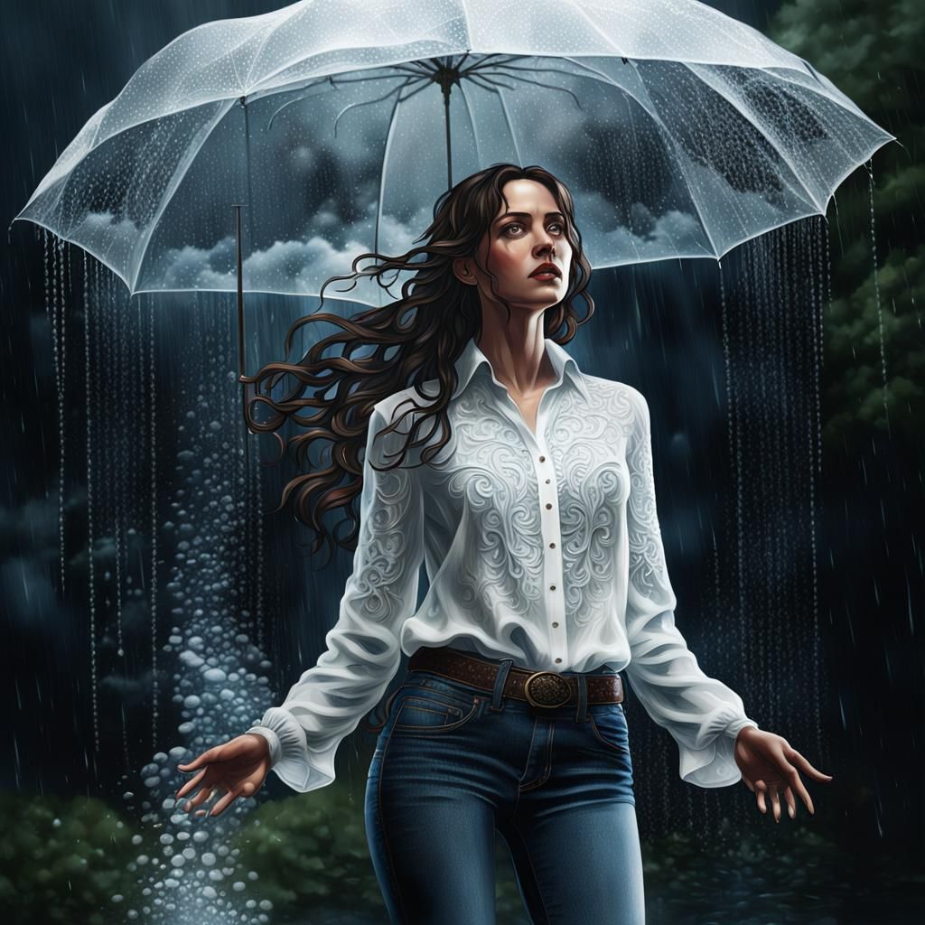 Brunette Woman in Rain, Dark Fantasy Art