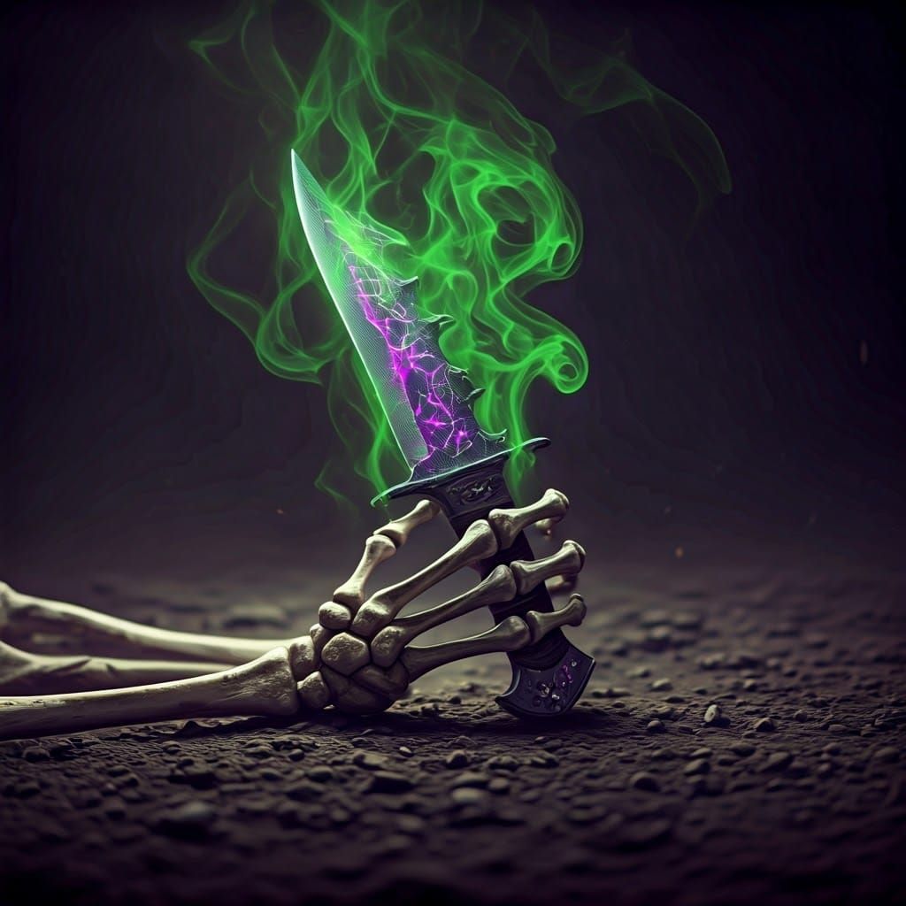 Ethereal Skeleton Hand Holding Cursed Knife