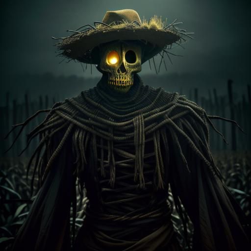 Eldritch Scarecrow in Surreal Cornfield Nightmare