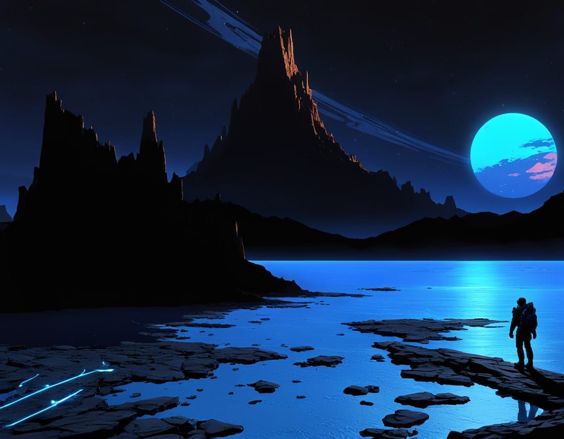 Ethereal Binary Sunset on a Barren Azure Planet