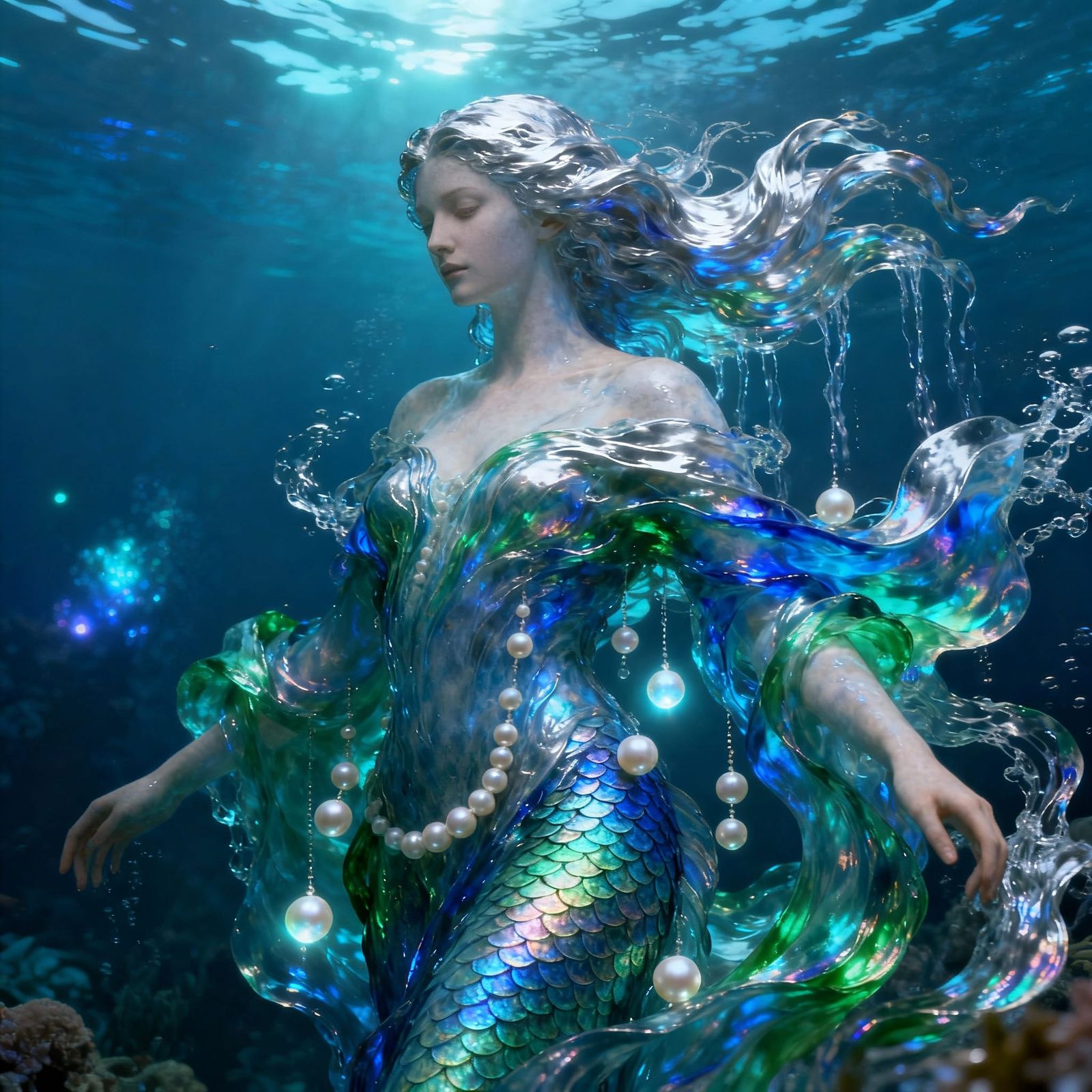 Ethereal Water Goddess in Deep Sea