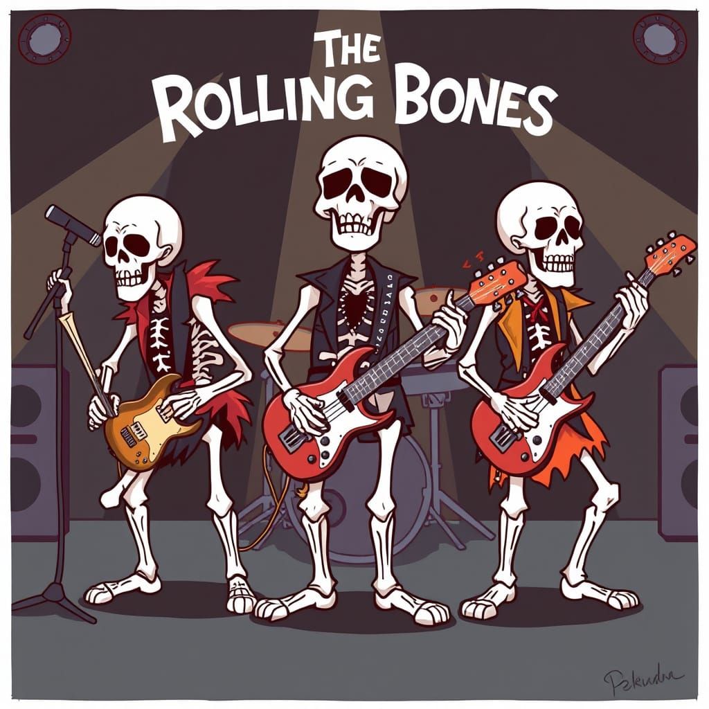 The Rolling Bones Rock Band Skeletons in Outlandish Stage At...