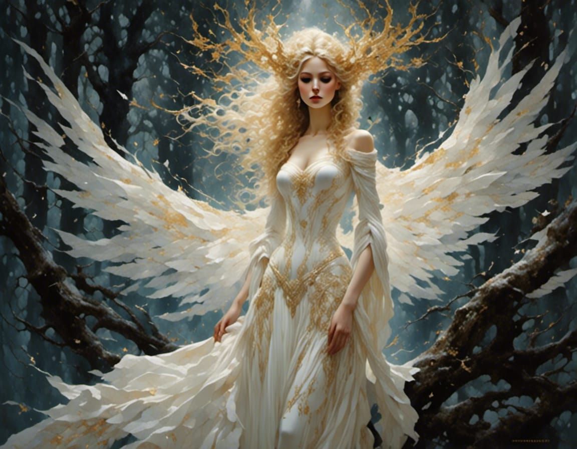 Beautiful Woman in Dark Fantasy Forest Painting