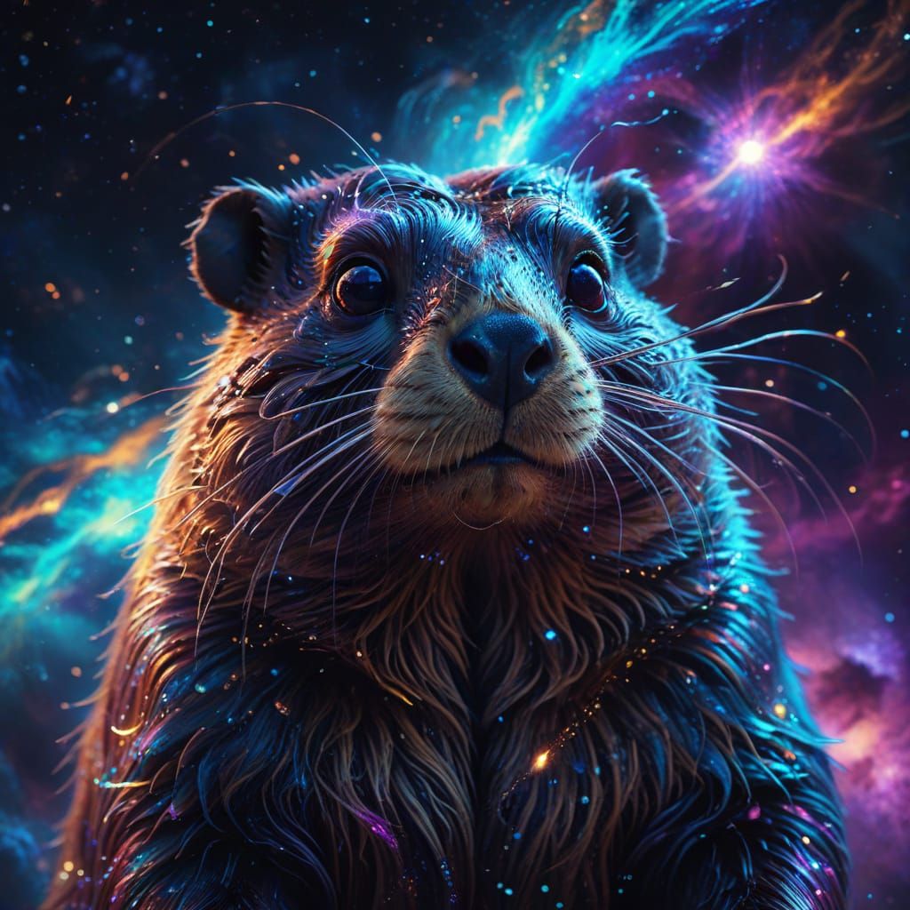 Cosmic Beaver: A Surreal Astral Illustration
