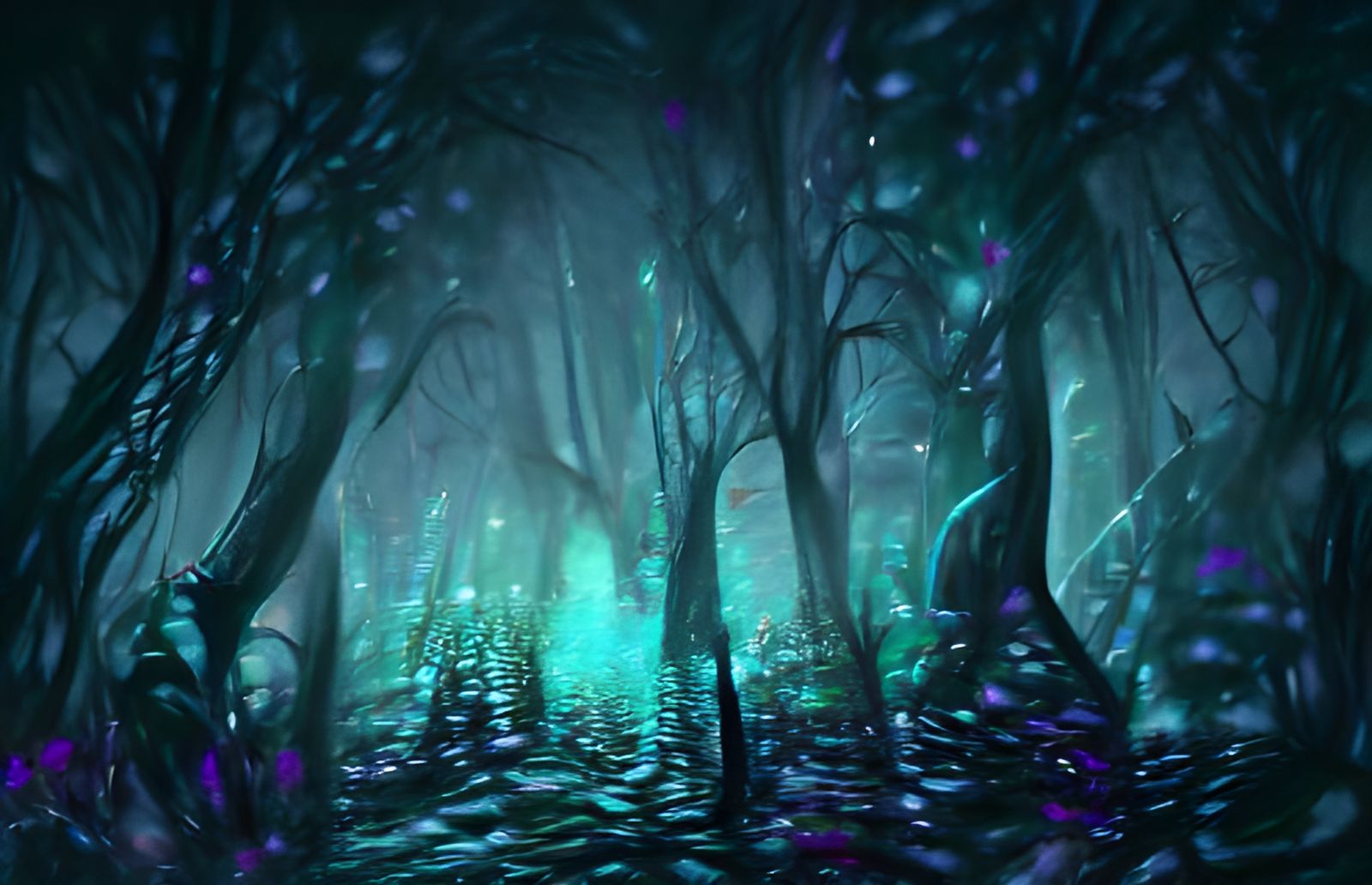 Sinister Dark Woods Painting in Iridescent Colors