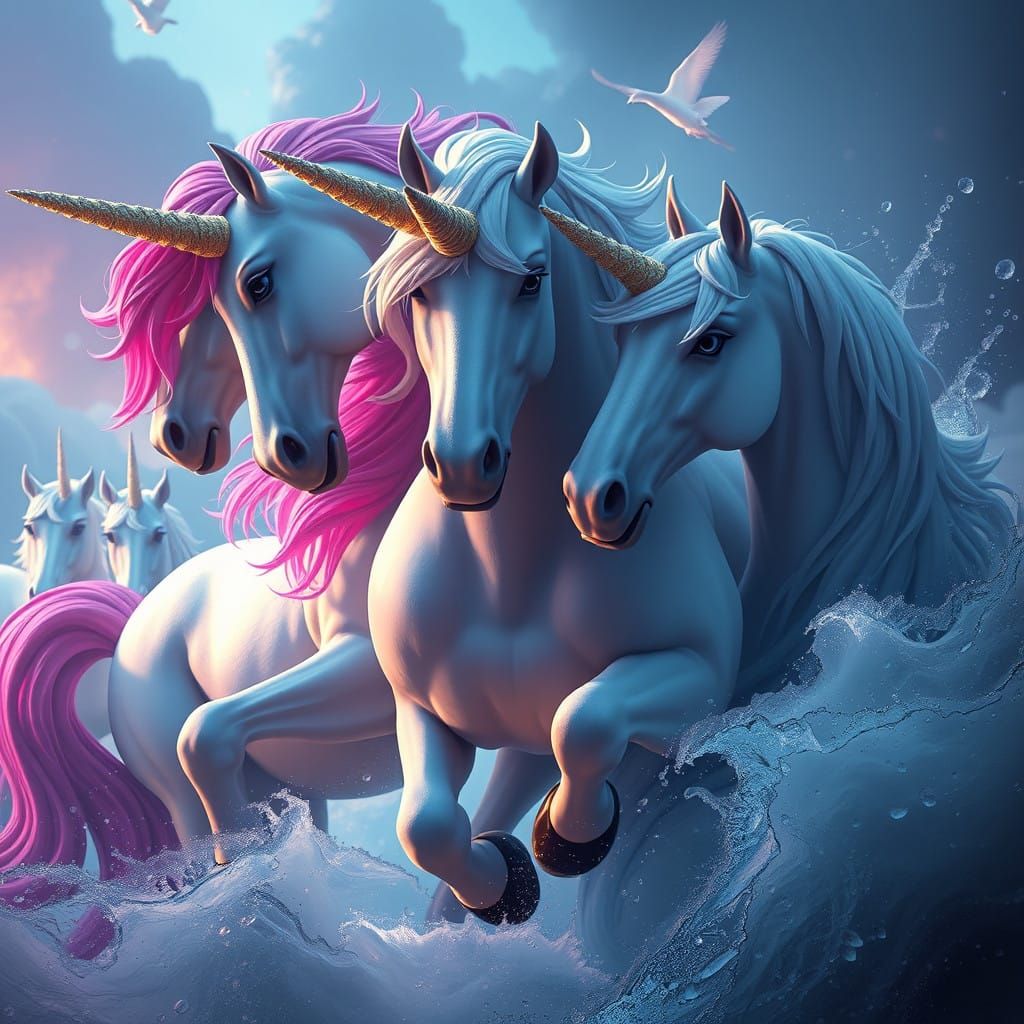 Surreal Fantastical Family Portrait in Vibrant Dreamlike Lan...