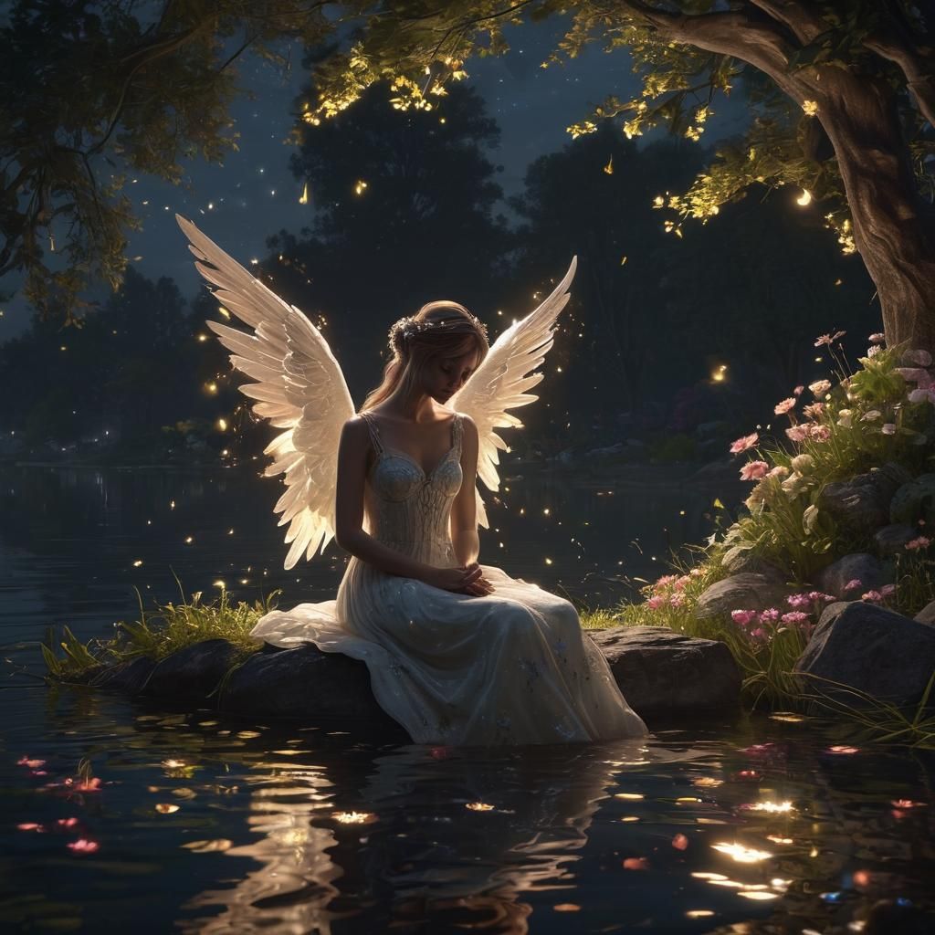 Sad Angel in Flower Dress by Swan Lake