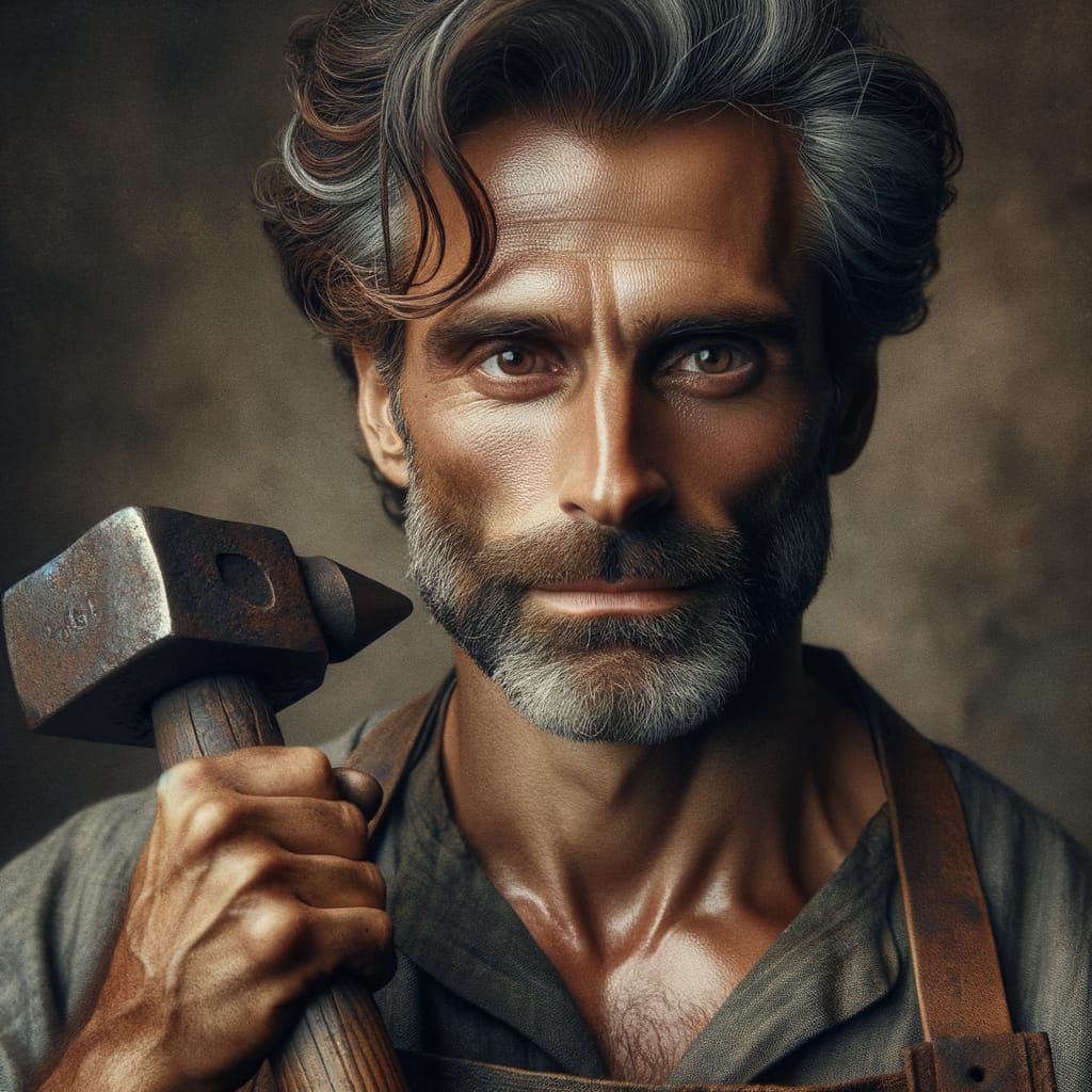 South Asian Blacksmith Gripping Hammer