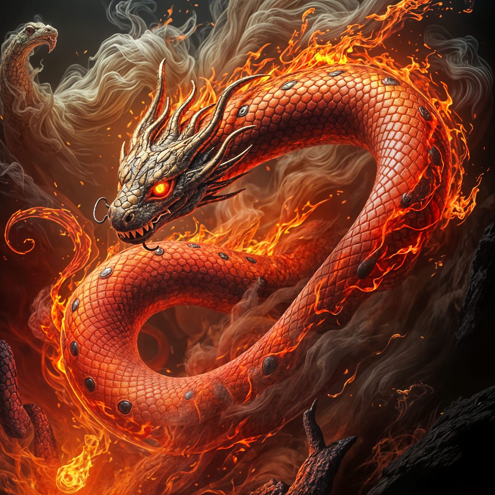 Fiery Serpent Emerges from Flames