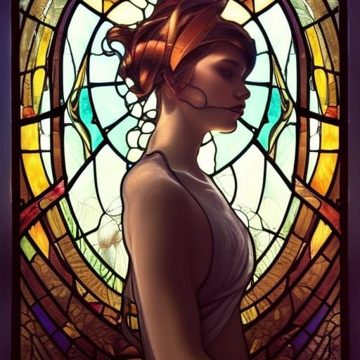 Stained Glass Swan Portrait in Art Nouveau Style