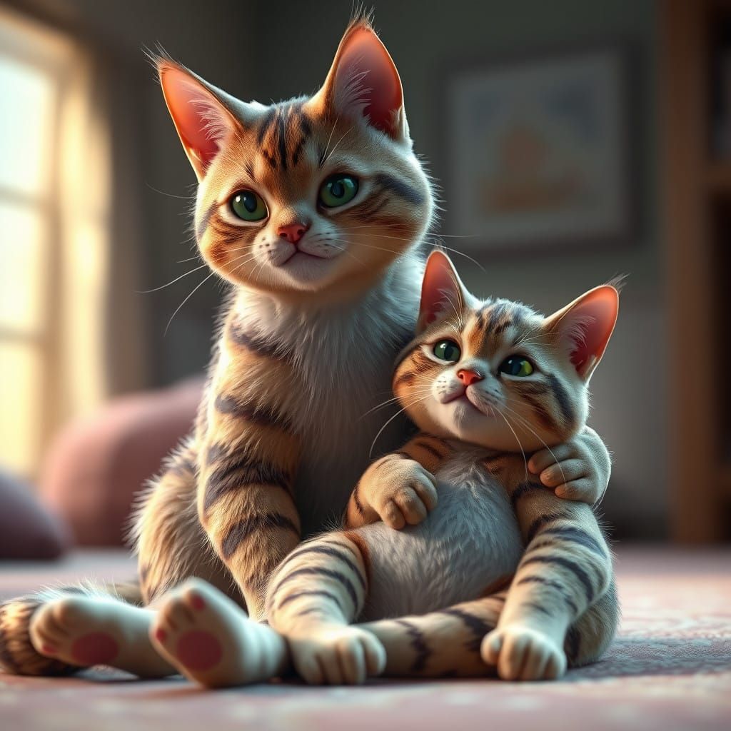 Regal Father with Expectant Feline Companion in Epic 3D