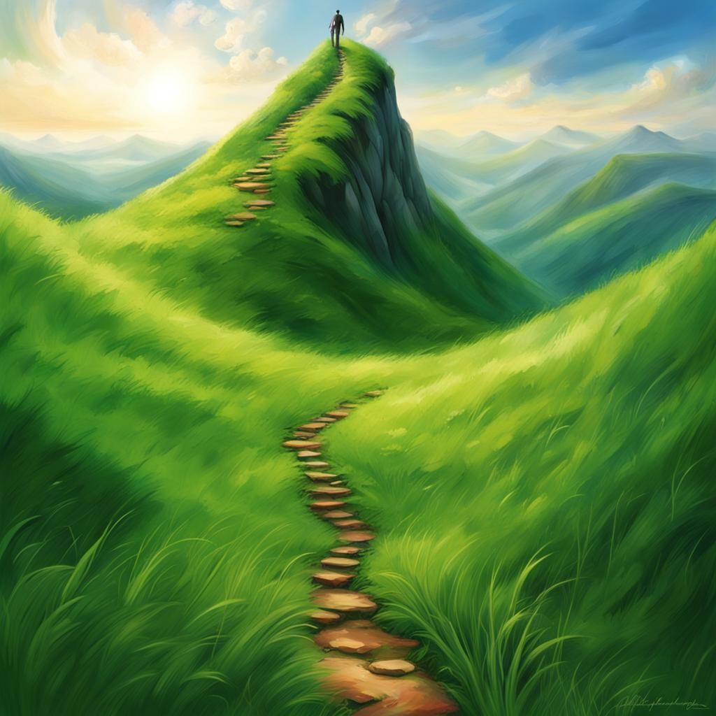 Dream Ascent to a Radiant Green Hilltop