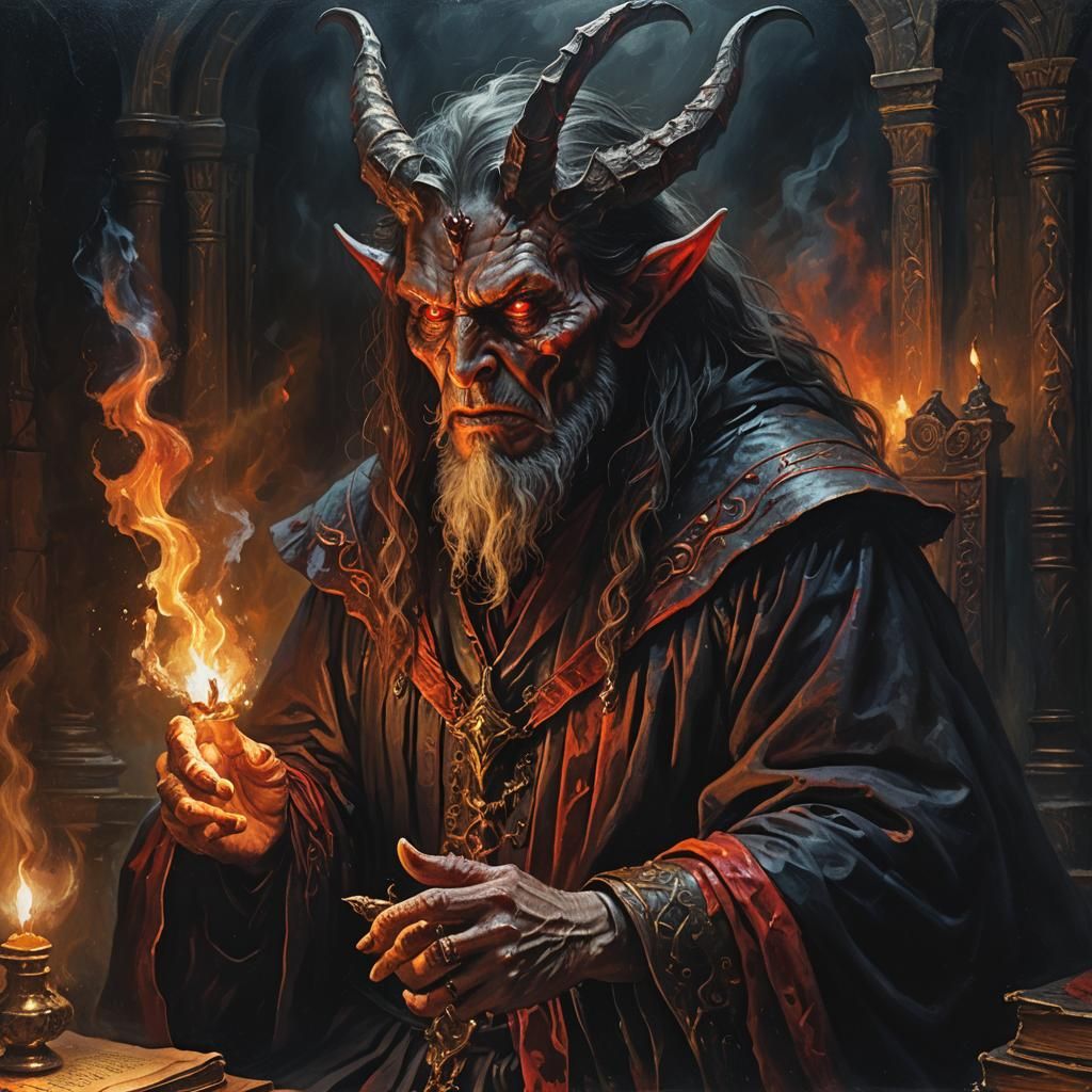 Demonic Wizard Casting Spell in Dark Fantasy Art