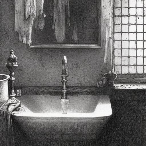 Horror-Inspired Dirty Sink in Engraving Style