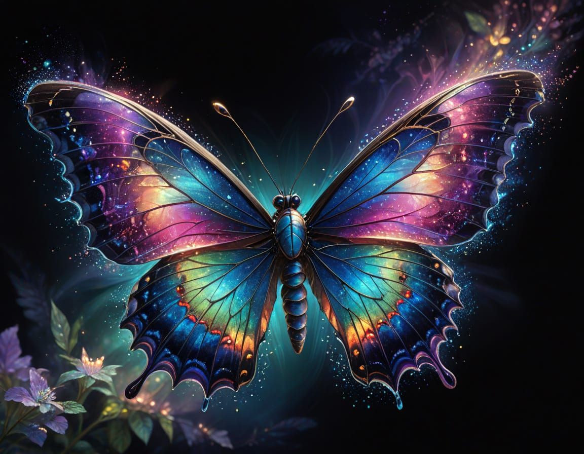 Glowing Butterfly with Iridescent Wings