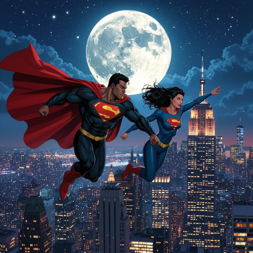 Black Superman and Lois Lane Fly Over NYC