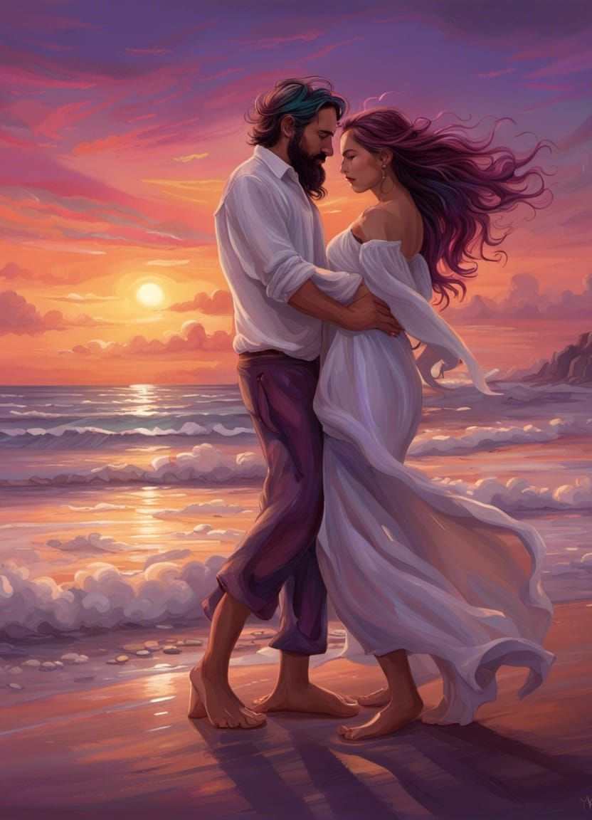 Sunset Beach Dance: Detailed Fantasy Concept Art