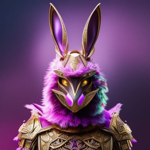 Purple Bunny Portrait in Ornate Armor on Lush Street