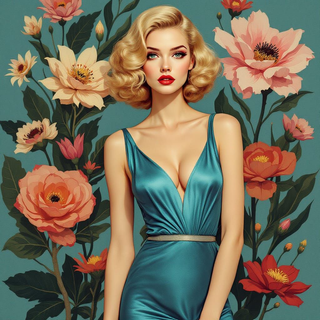 Art Nouveau Pin-Up with Fauvist & Graphic Style