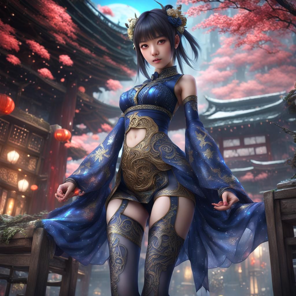 Japanese Girl in Stockings: Detailed Matte Painting