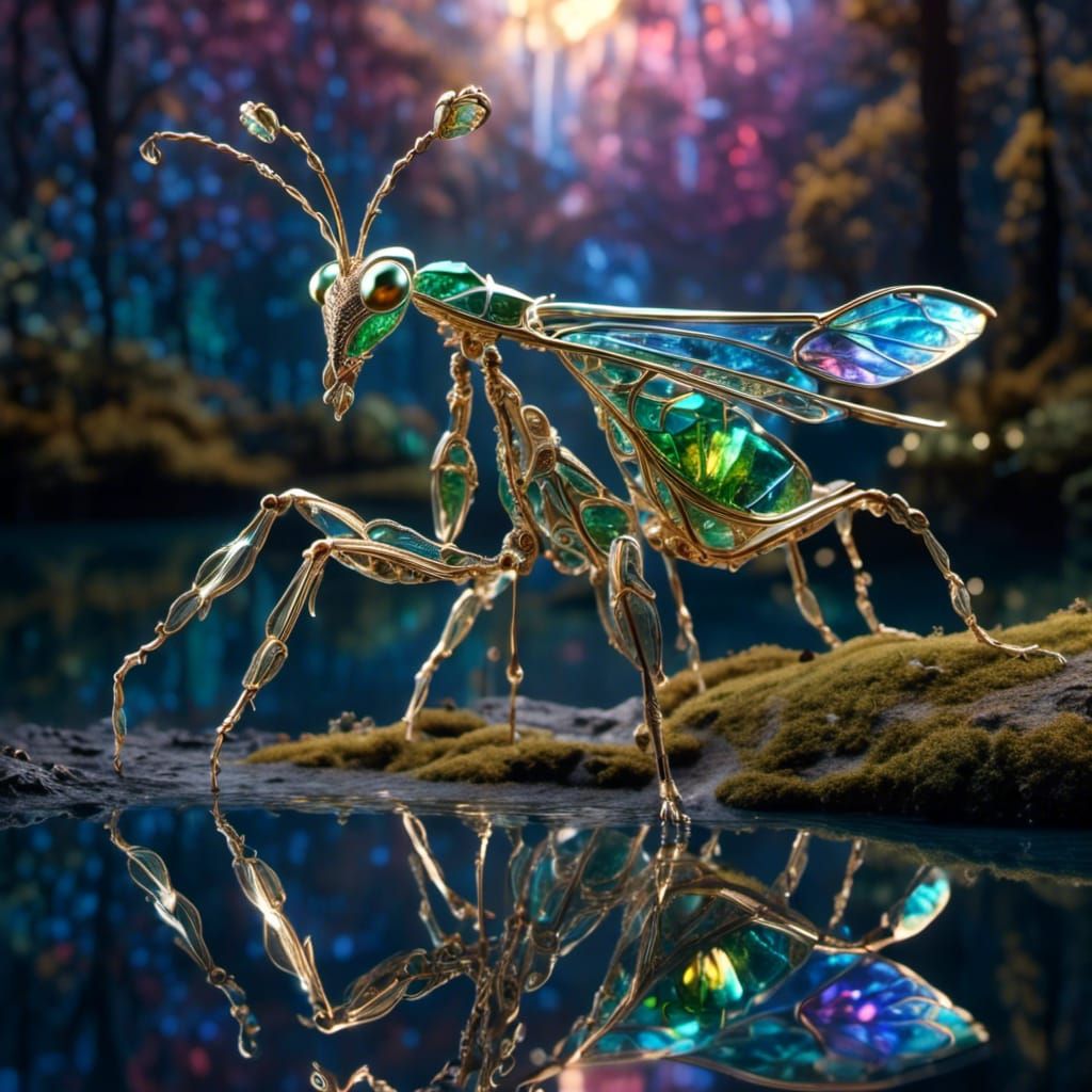 Mirrored Crystalized Praying Mantis