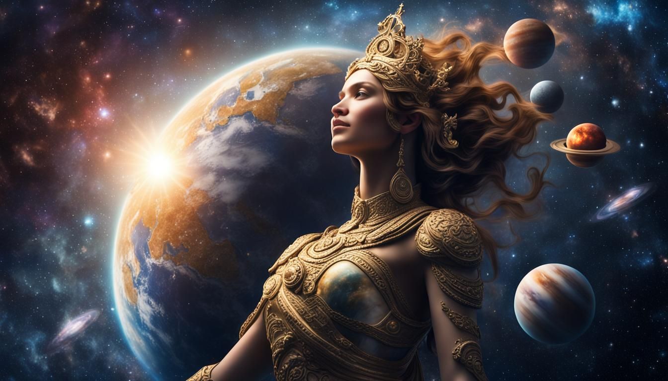 Celestial Goddess Floating Among Galaxies