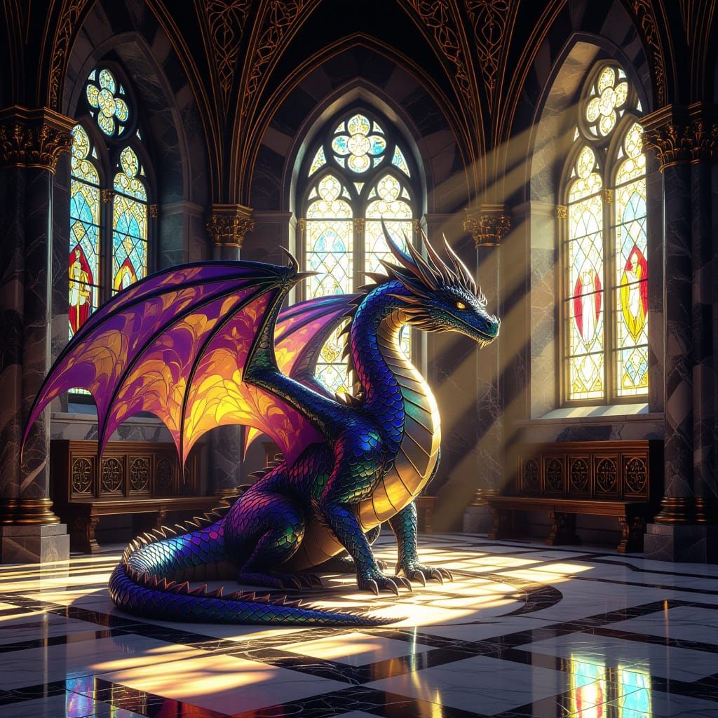 Ethereal Dragon within a Gothic Sanctuary